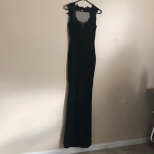 Black Lace, High-Neck, Open Back Evening Gown